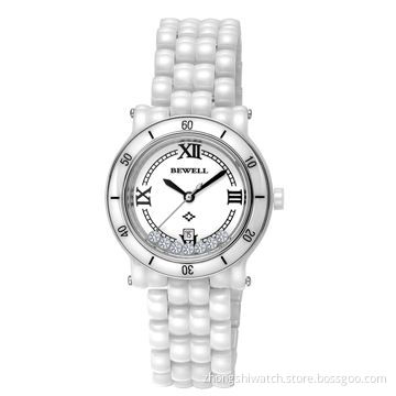 Ladies' Quartz Crystal Watch with White Ceramic-liked Wrist Bracelets